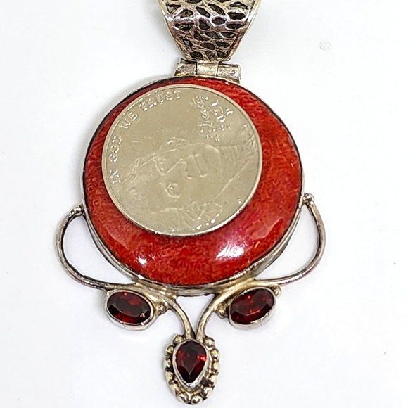 Vintage Red Jasper and Garnet Handmade Sterling Silver Pendant 13.7 grams - Picture 3 of 5